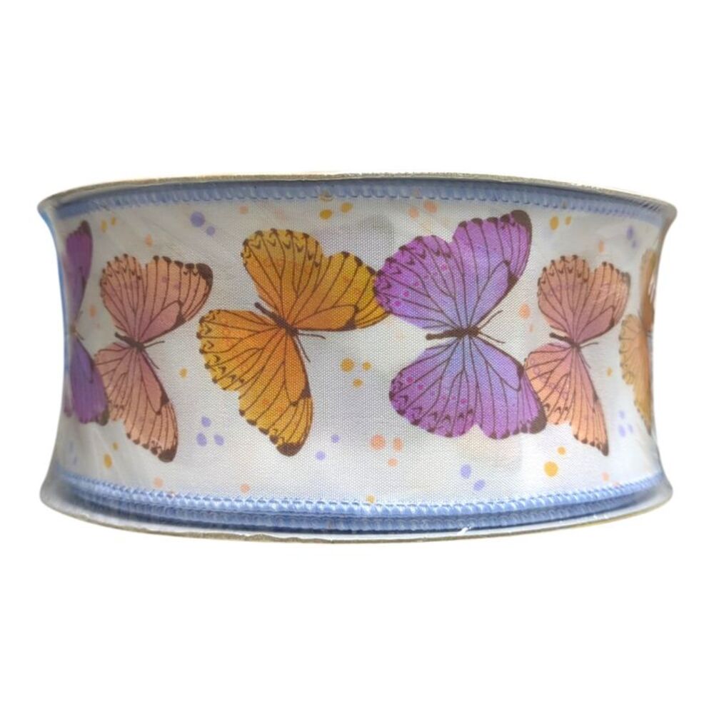 Member's Mark Premium Wired Edge Spring Ribbon, 2.5in x50Yds - Butterflies